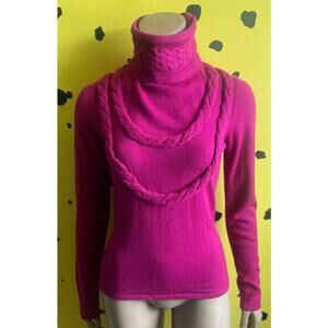 Handmade Fuchsia Turtleneck Sweater Braided Knit Y2K Fall Aesthetic Small